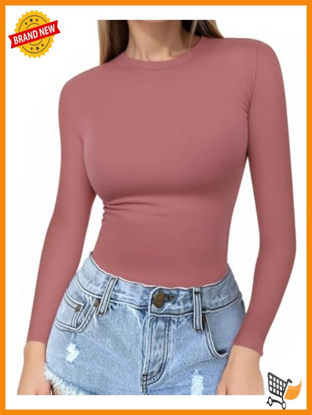Fitted Long Sleeve Crew Neck T-Shirt Seamless Women Basic Tee Top